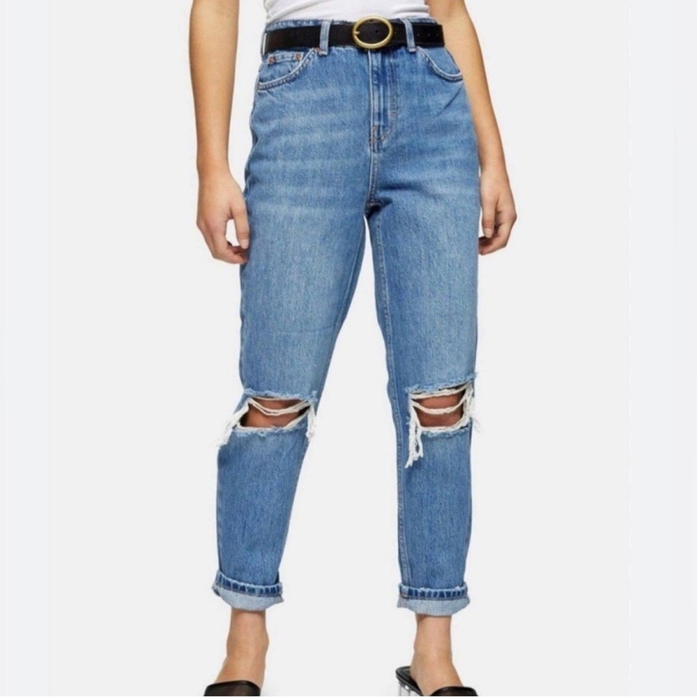 Topshop MOM High Waisted Distressed Tapered Jeans NWT